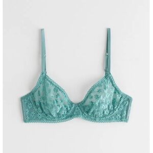& Other Stories Floral Embroidered Underwire Bra Blue 32C